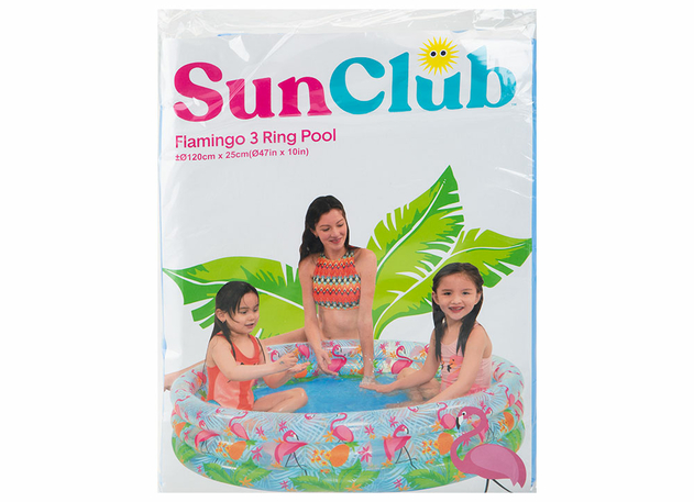 Image of Inflatable 3 Ring Printed Pink Flamingo Pool