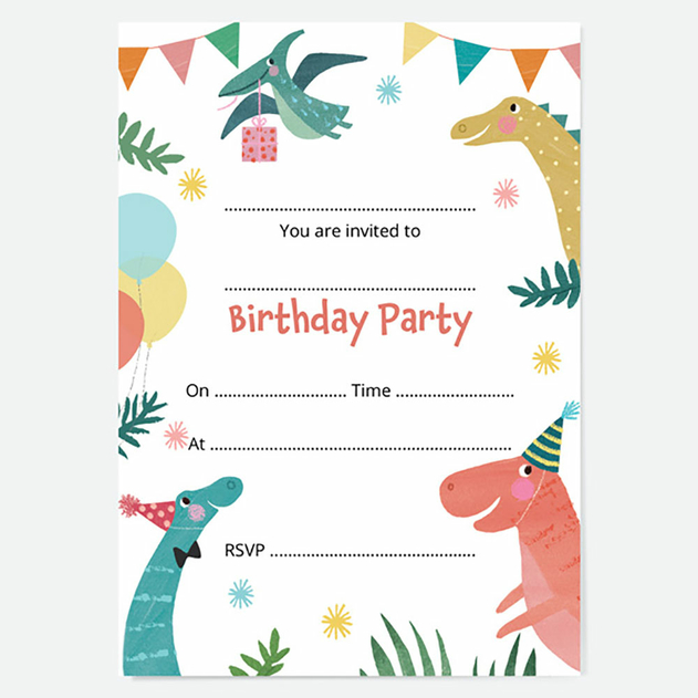 Image of Dotty About Paper Kids Birthday Invitations Jurassic Dinosaur (Pack of 10)