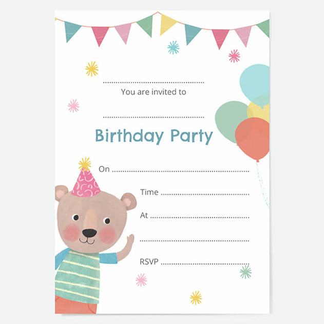 Image of Dotty About Paper Kids Birthday Invitations Dotty Party Bear (Pack of 10)