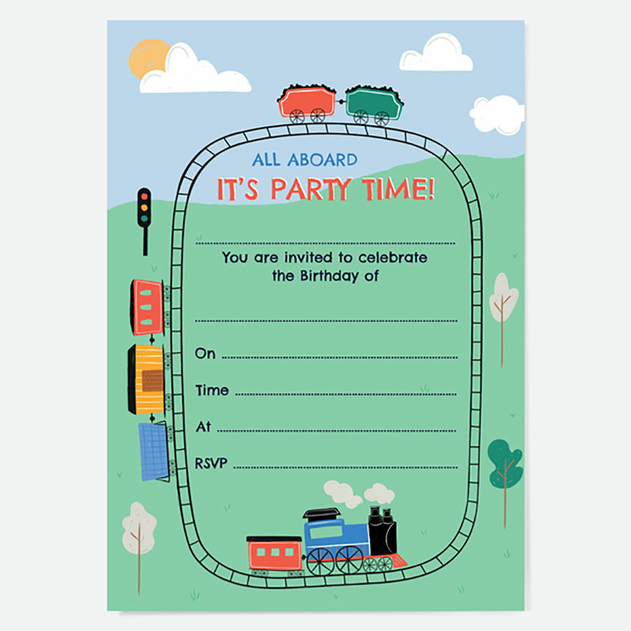 Image of Dotty About Paper Kids Birthday Invitations Train Track (Pack of 10)