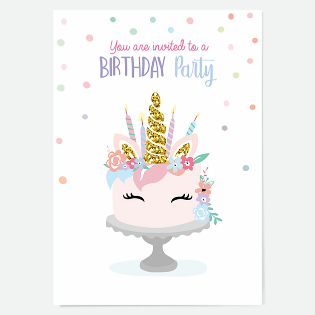 Image of Dotty About Paper Kids Birthday Invitations Unicorn Cake (Pack of 10)