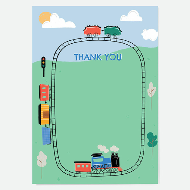 Image of Dotty About Paper Ready to Write Kids Thank You Cards Train Track (Pack of 10)
