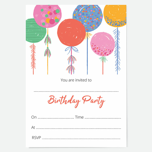 Image of Dotty About Paper Birthday Invitations Bright Balloons (Pack of 10)