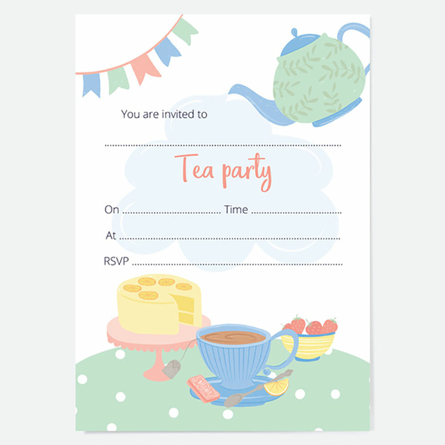 Image of Dotty About Paper Tea Party Invitations Cake & Bunting (Pack of 10)