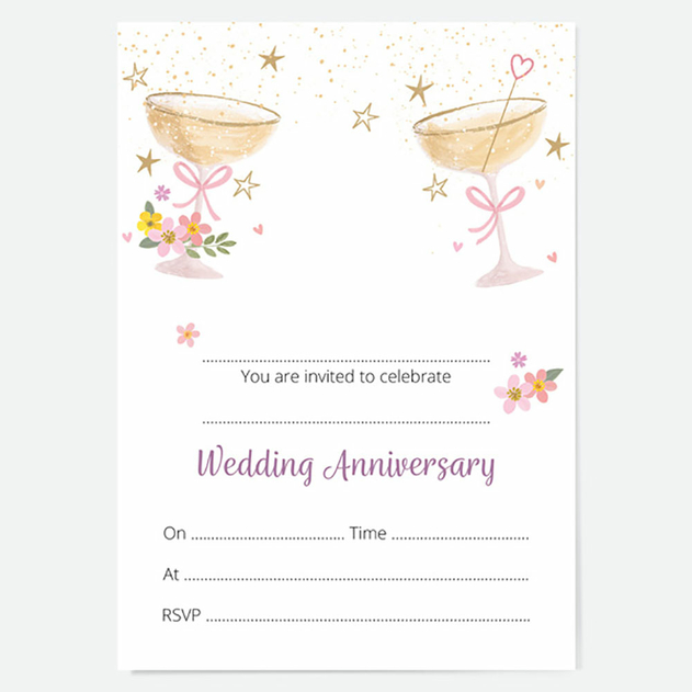 Image of Dotty About Paper Wedding Anniversary Invitations Champagne Bubbles (Pack of 10)