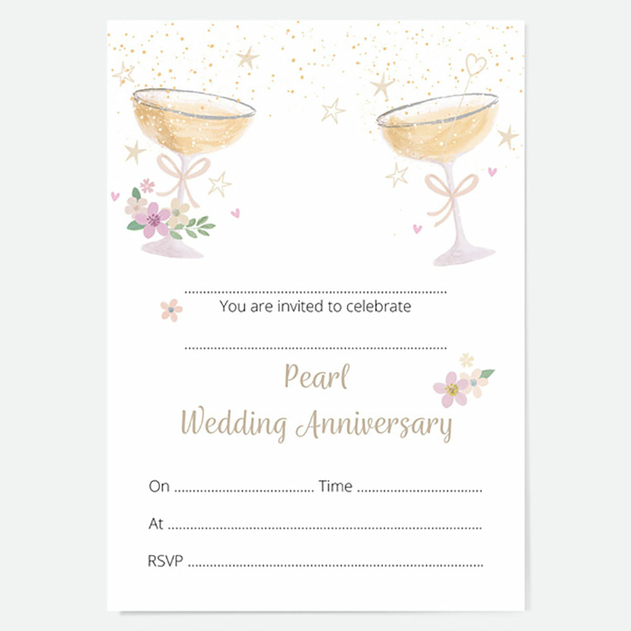 Image of Dotty About Paper 30th Wedding Anniversary Invitations Champagne Bubbles (Pack of 10)