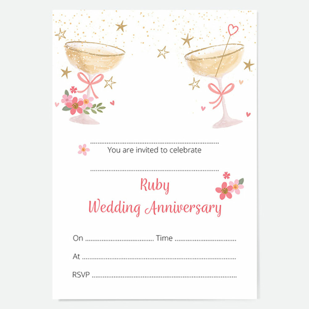 Image of Dotty About Paper 40th Wedding Anniversary Invitations Champagne Bubbles (Pack of 10)