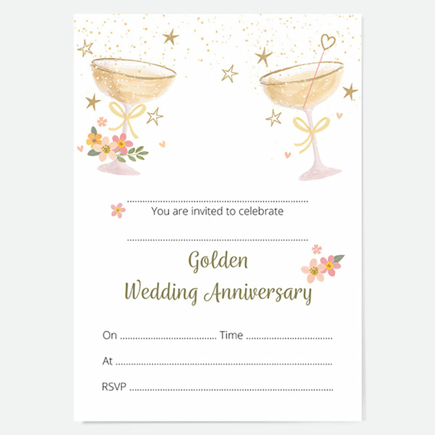 Image of Dotty About Paper 50th Wedding Anniversary Invitations Champagne Bubbles (Pack of 10)