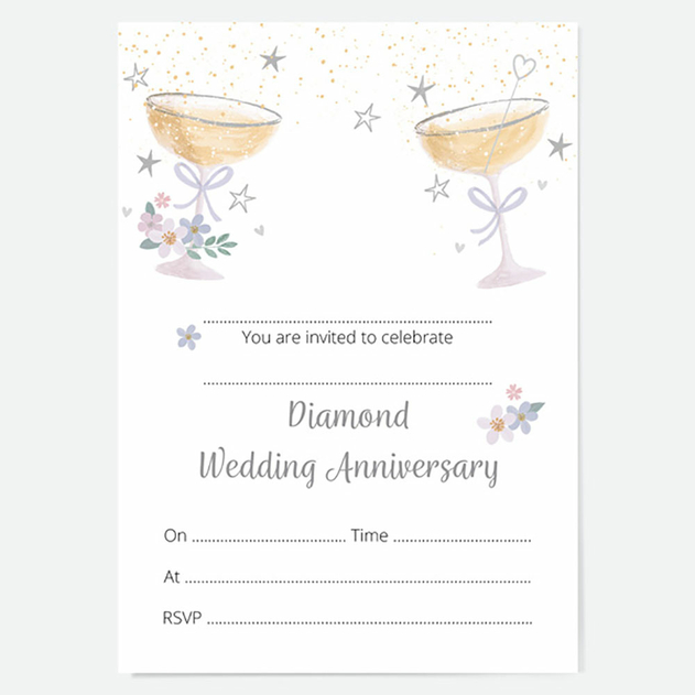 Image of Dotty About Paper 60th Wedding Anniversary Invitations Champagne Bubbles (Pack of 10)