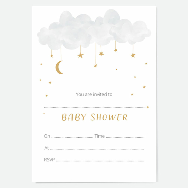 Image of Dotty About Paper Baby Shower Invitations Cloud & Stars (Pack of 10)