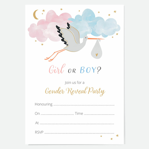 Image of Dotty About Paper Gender Reveal Party Invitations Cloud & Stork (Pack of 10)