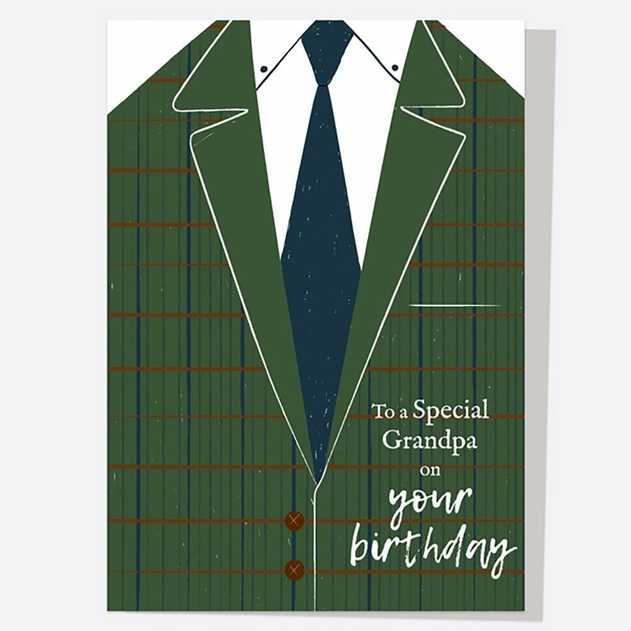 Image of Dotty About Paper Grandpa Birthday Green Tweed Suit Card