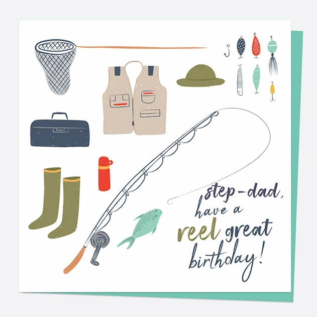 Image of Dotty About Paper Birthday Card Fishing Reel Great Step Dad Card