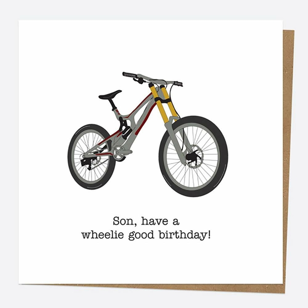 Image of Dotty About Paper Funnies Bike Wheelie Good Son Birthday Card