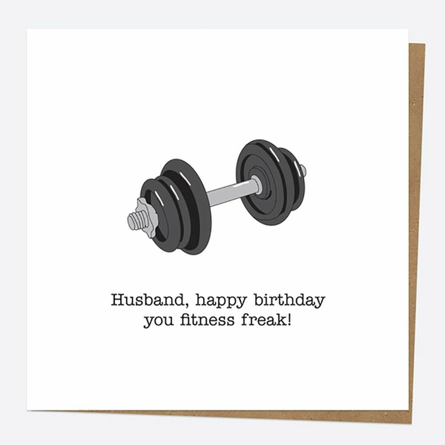 Image of Dotty About Paper Funnies Weights Fitness Freak Husband Birthday Card