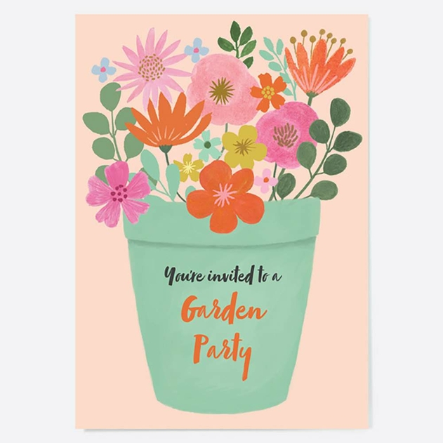 Image of Dotty About Paper Flower Pot Garden Birthday Invitations
