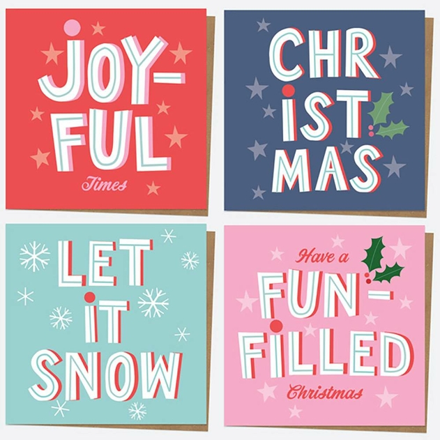 Image of Dotty About Paper Yuletide Typography Christmas Cards Pack of 12