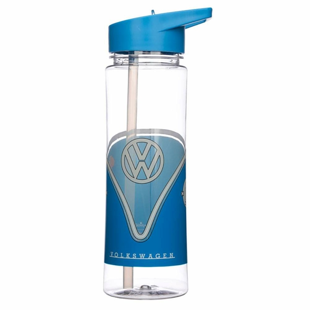 Image of Volkswagen VW T1 Camper Bus Blue Shatterproof Tritan Water Bottle with Flip Straw