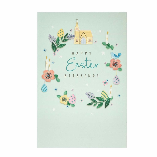 Image of UK Greetings Happy Easter Religious Wreath Design Easter Card