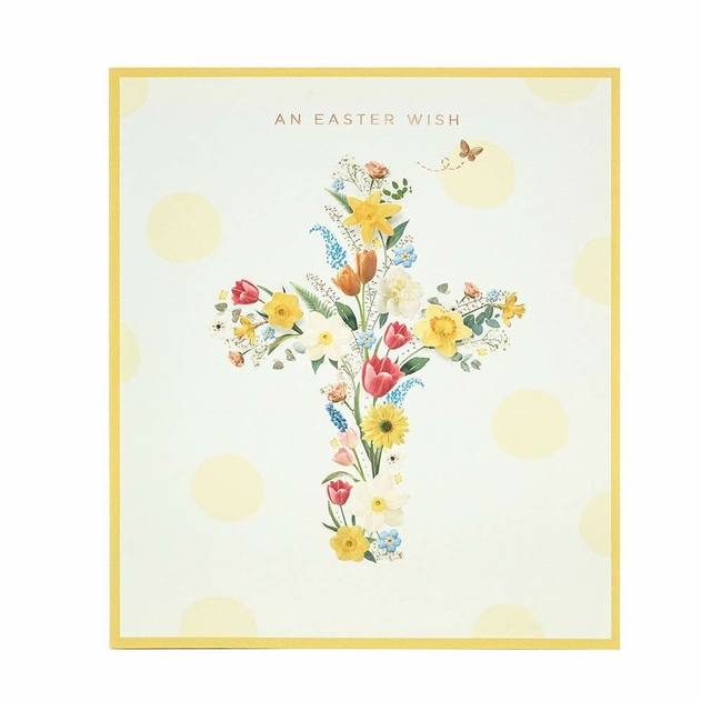 Image of UK Greetings An Easter Wish Floral Cross Religious Easter Card