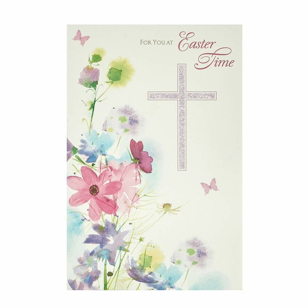 Image of UK Greetings Watercolour Floral Cross Design Easter Card