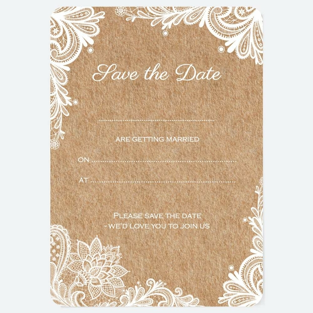 Image of Dotty About Paper Rustic Lace Save The Date Cards Pack of 10