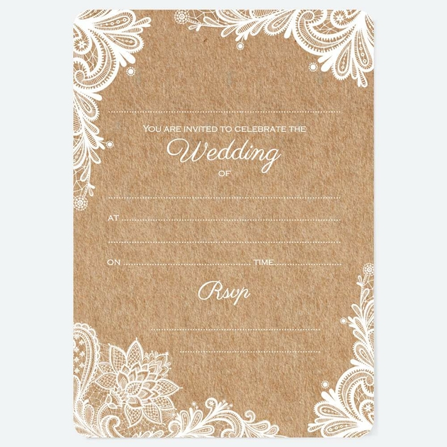 Image of Dotty About Paper Rustic Lace Wedding Invites Pack of 10