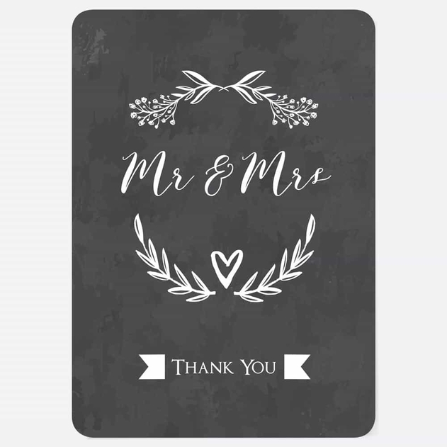 Image of Dotty About Paper Mr and Mrs Floral Chalkboard Wedding Thank You Cards Pack of 10