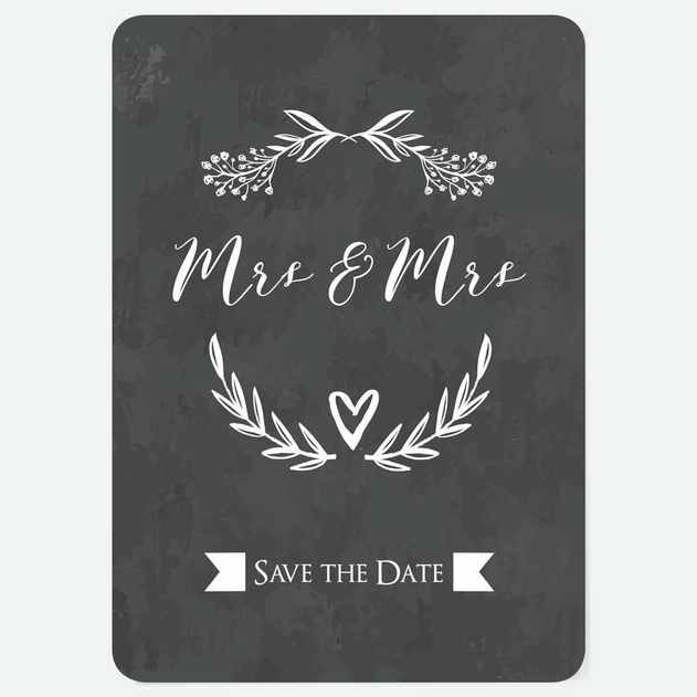 Image of Dotty About Paper Mrs and Mrs Floral Chalkboard Save the Date Cards Pack of 10