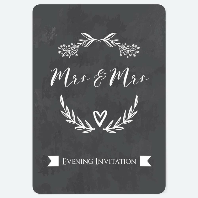 Image of Dotty About Paper Mrs and Mrs Floral Chalkboard Evening Invites Pack of 10