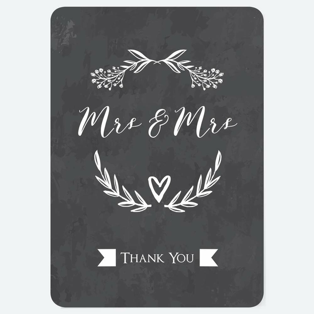 Image of Dotty About Paper Mrs and Mrs Floral Chalkboard Wedding Thank You Cards Pack of 10