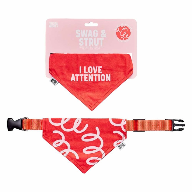 Image of Wild and Woofy Red I love attention Dog Reversible Bandana