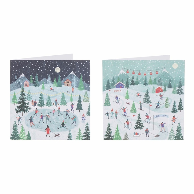 Image of WHSmith Recyclable Ski Scene Christmas Card Pack of 12