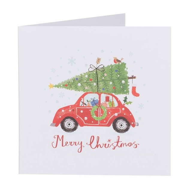 Image of WHSmith Recyclable Tree On Car Christmas Card Pack of 12