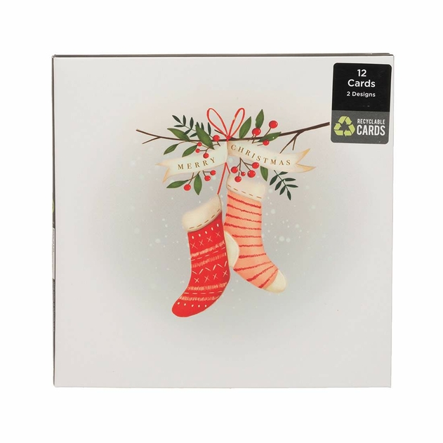 Image of WHSmith Watercolour Stockings Christmas Card Pack of 12
