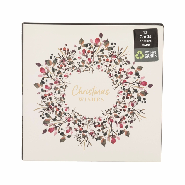 Image of WHSmith Watercolour Autumn Foliage Christmas Card Pack of 12
