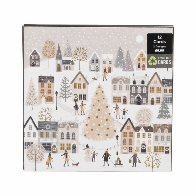 Image of WHSmith Town Scene Christmas Card Pack of 12