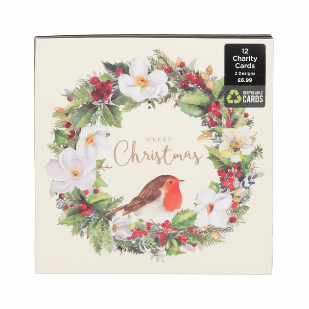 Image of WHSmith Robin In Wreath Christmas Card Pack of 12
