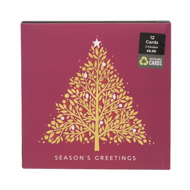 Image of WHSmith Gold Plum Blossom Tree Christmas Card Pack of 12