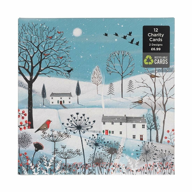 Image of WHSmith Blue Frosty Village Recyclable Christmas Card Pack of 12