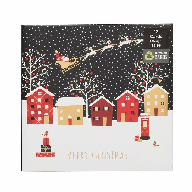 Image of WHSmith Winter Night Street Scene Recyclable Christmas Card Pack of 12