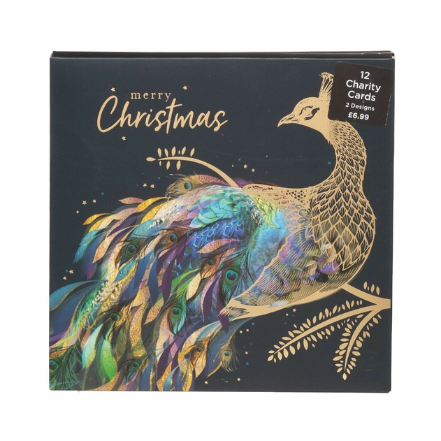 Image of WHSmith Festive Peacock Christmas Card Pack of 12