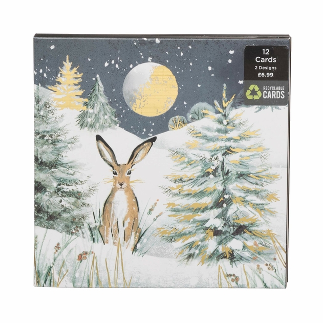Image of WHSmith Recyclable Hare In Woodland Christmas Card Pack of 12