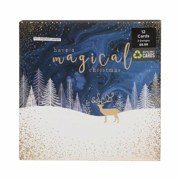 Image of WHSmith Starry Night Town Scene Recyclable Christmas Card Pack of 12
