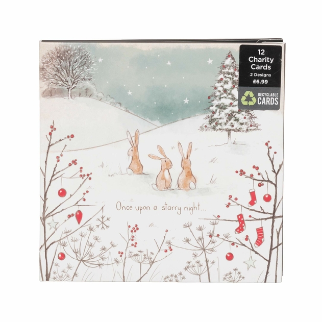 Image of WHSmith Rabbits on a Starry Night Christmas Card Pack of 12