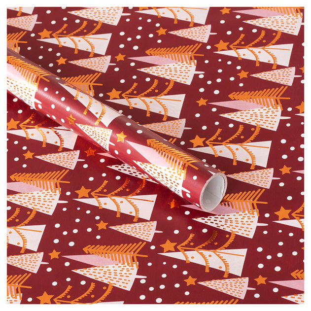 Image of WHSmith 3m Gold Star Tree Christmas Wrapping Paper