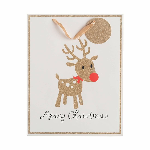 Image of WHSmith Gold Bio Glitter Rudolph Small Bag