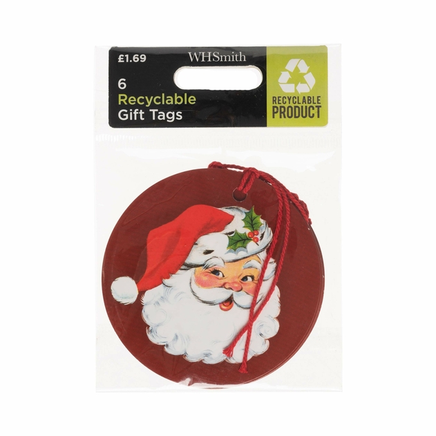 Image of WHSmith Santa Head Gift Tags Pack of 6