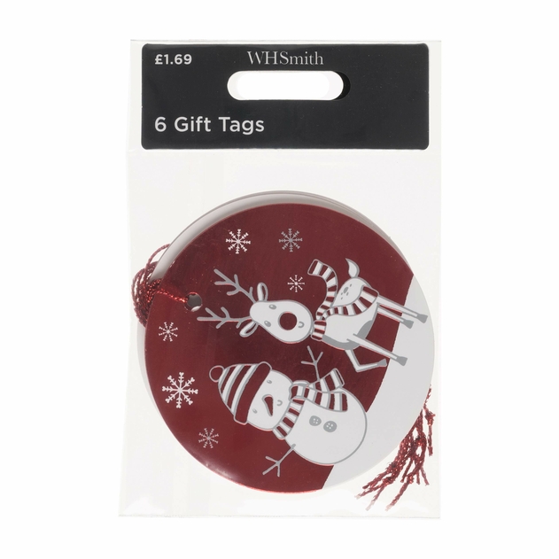 Image of WHSmith Red Snowman Rudy Merry Christmas Gift Tags Pack of 6