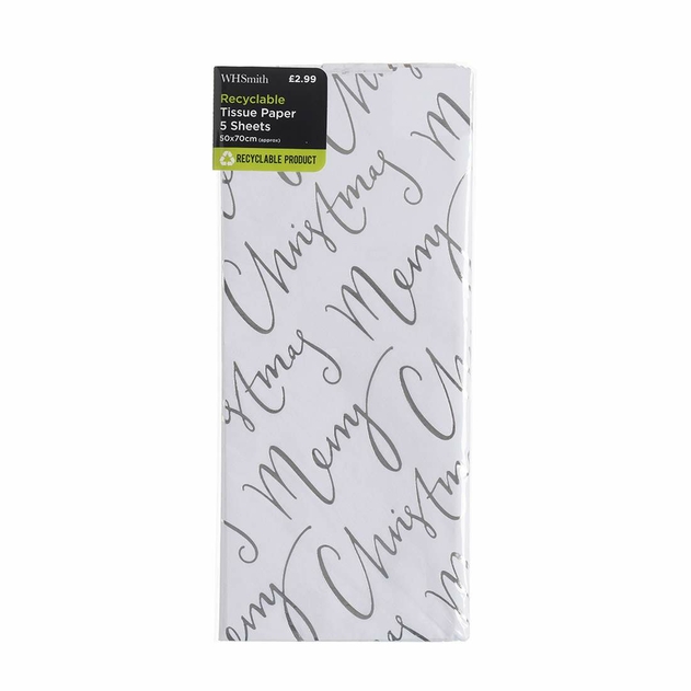 Image of WHSmith Recyclable Script Tissue Paper Pack of 5 Sheets